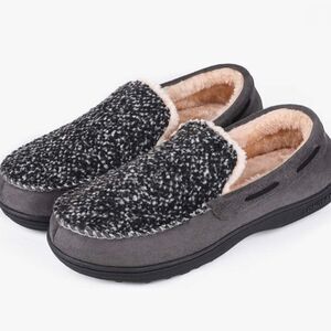 Nwot- Long Bay Men's Wool Moccasin Micro Suede Slippers Grey Size 8